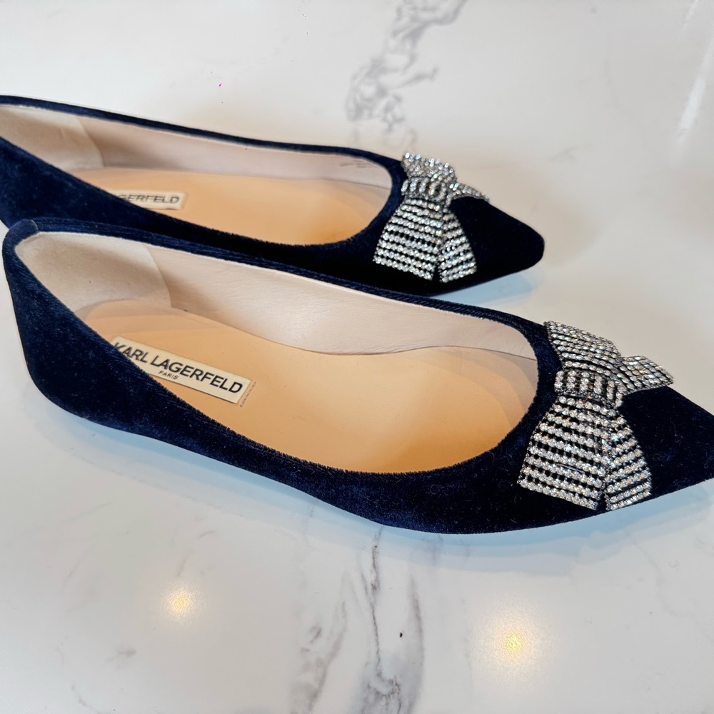 Karl Lagerfeld Black Flats with Silver Accents